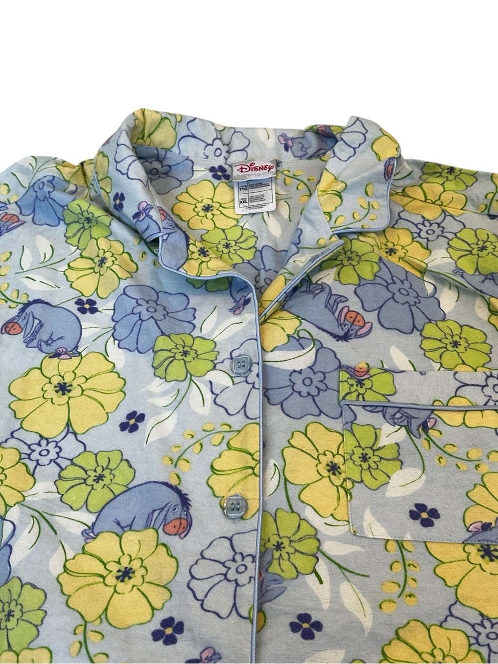 Vintage Disney Eeyore Pajamas Set Shirt Pants Cotton Flannel Floral Lounge - Picture 3 of 6